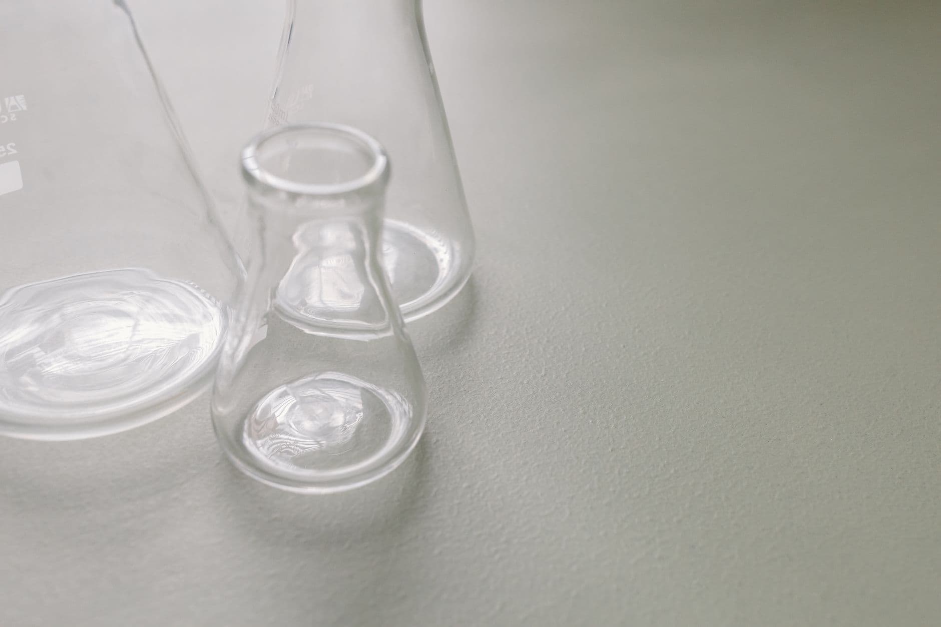 Clean laboratory glassware in bright, even light